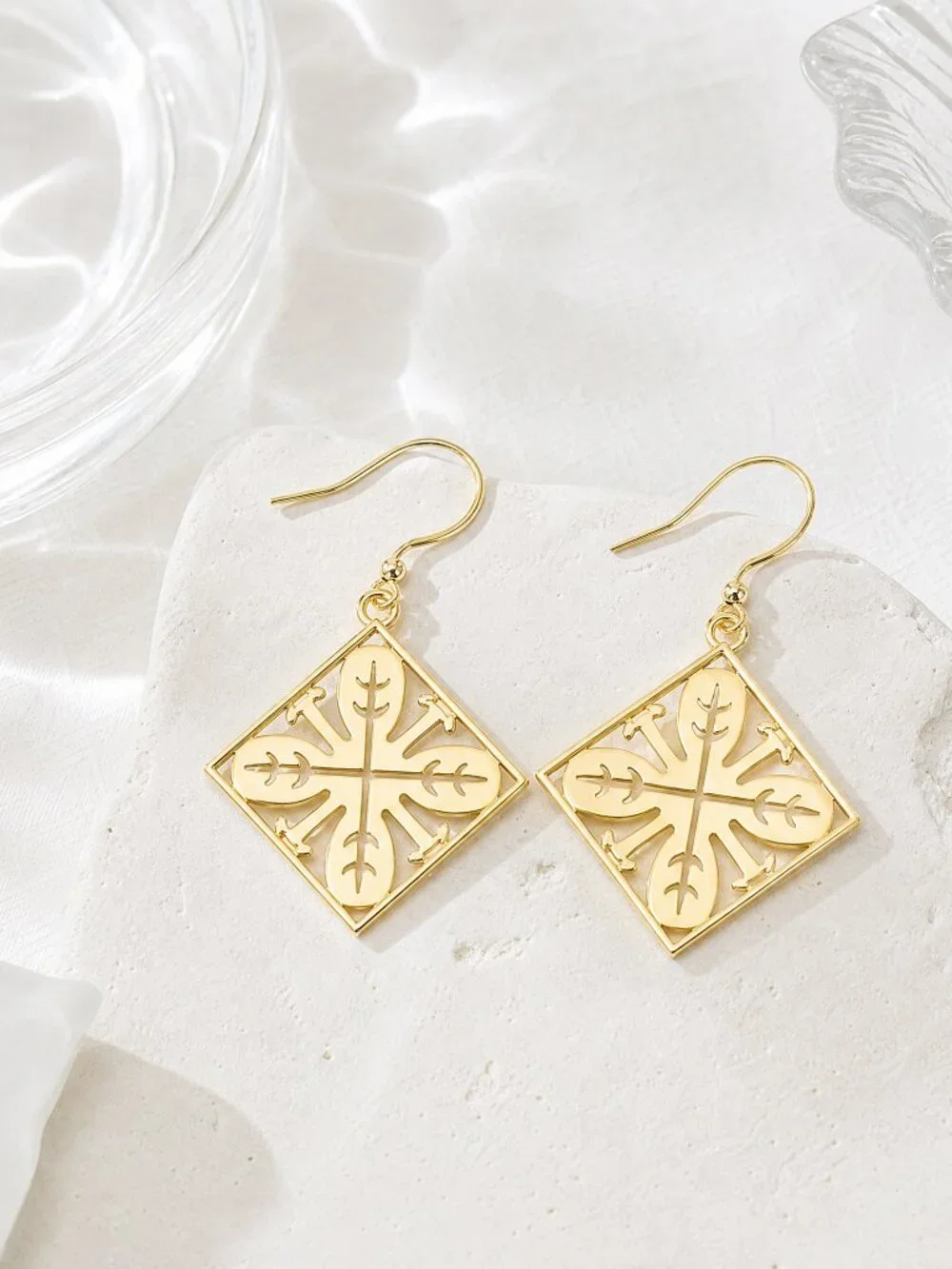 Large Gold Canoe Paddle Quilt earrings